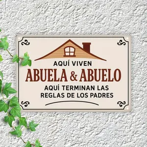 1pc 2D Plane - Vintage Spanish "Aqui Viven" and "Abuela y Abuelo" Metal Sign, Wall Metal Plaque - Rustic Farmhouse Wall Decoration with Border, Durable Iron 19.81x 29.97cm, Perfect for Home, Bedroom, Living Room, Coffee Shop, Office - Christmas, Halloween