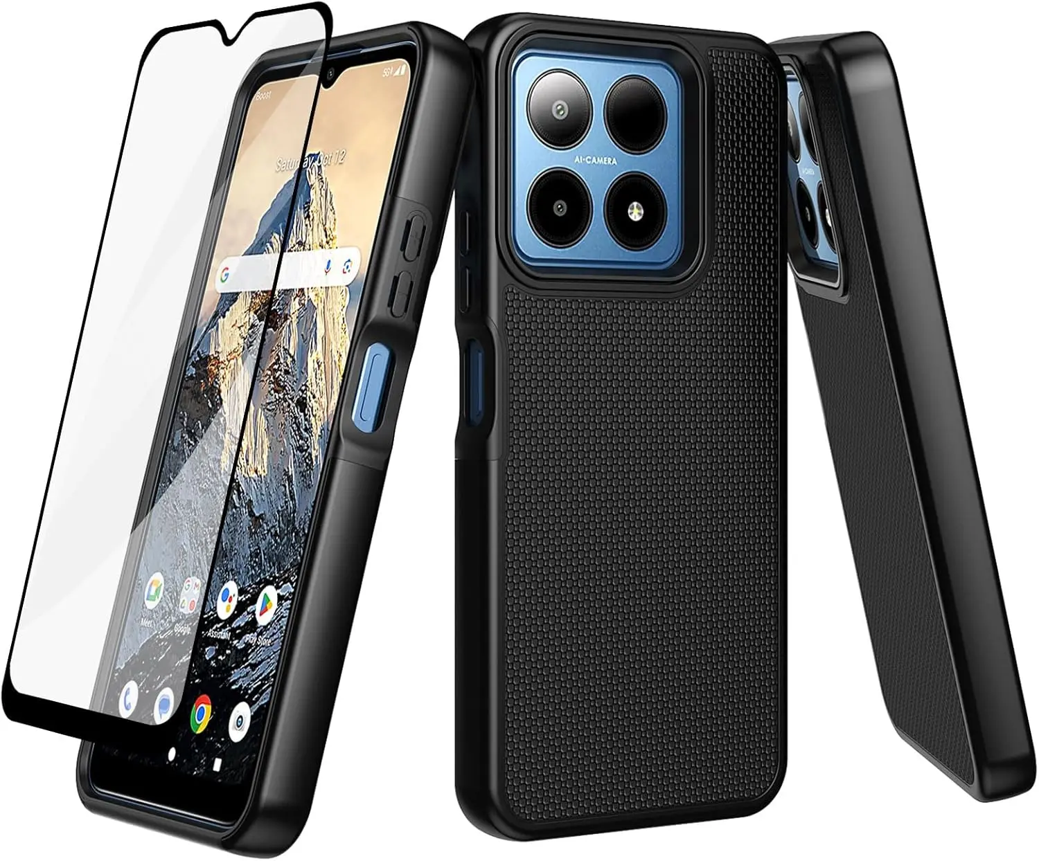 for Summit Case, Boost Summit 5G Phone Case with Screen Protector, Dual Layer Shockproof Protective,  Bumper Non Slip , Heavy Duty Rugged Cell Phone Cover-Black