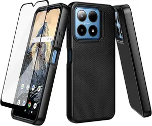 for Summit Case, Boost Summit 5G Phone Case with Screen Protector, Dual Layer Shockproof Protective,  Bumper Non Slip , Heavy Duty Rugged Cell Phone Cover-Black