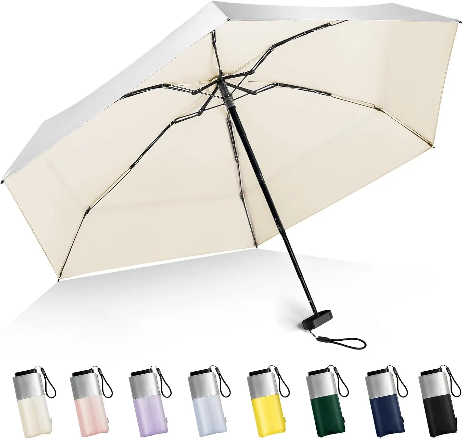 Mini Umbrella For Purse - UPF 50+ UV Blocker Sun Protection Umbrella, Small  Travel Parasol Design for Women, Beige