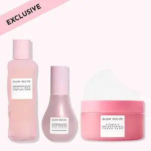 Glow Recipe Watermelon Gel Toner Pads - 115g Exclusive AM Skincare Routine Bundle, AHA-Infused, Gentle, Pore-Tightening, Brightening, Calming, Hydrating, Skin Repair, for Adults with Dry & All Types, Korean Glass Radiance