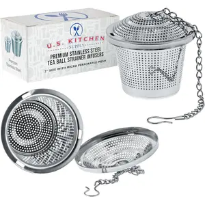 2 Premium Stainless Steel Tea Ball Strainer Infusers - 2" Size with Micro Perforated Mesh - Steep Loose Leaf Tea, Herbal, Spices & Seasonings for Teapot, Tea & Coffee Cup Mug