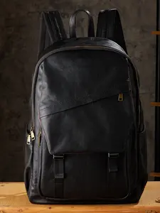 Men's Leather Backpack, Large Capacity Outdoor Travel Bag, Genuine Full Grain Leather, Casual Laptop Computer Bag, Trendy Design