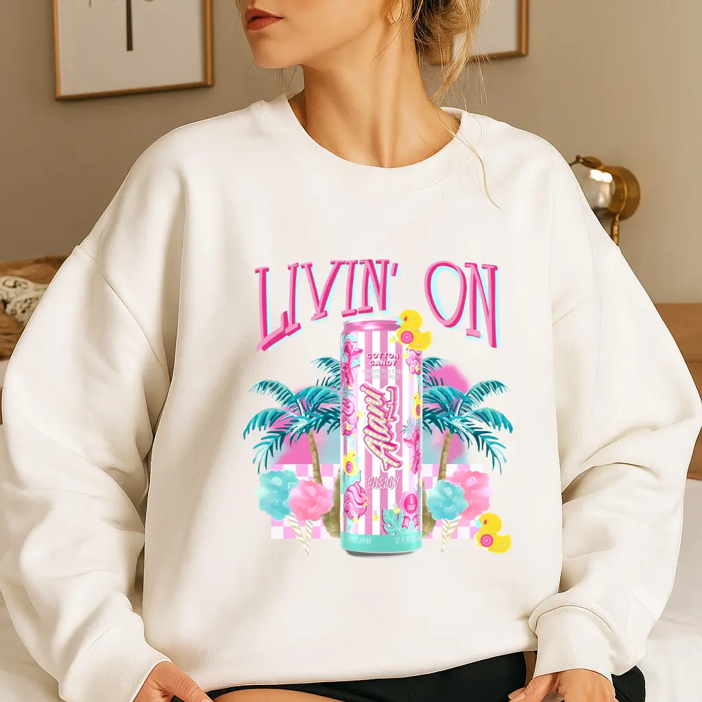 Livin’ On Alani Nu Cotton Candy Sweatshirt T-shirt, Energy Drink Graphic Tee, Casual Unisex Cotton Shirt For Women, Womenswear Top, All Size