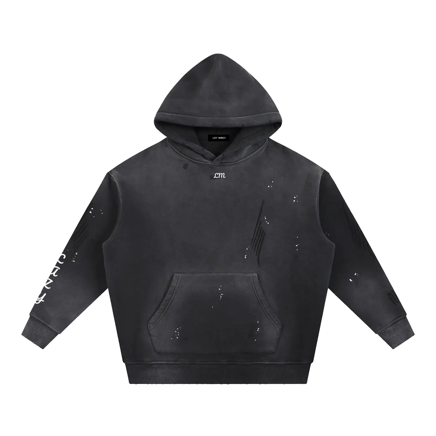 Washed Frayed Lazy Monkey Hoodie