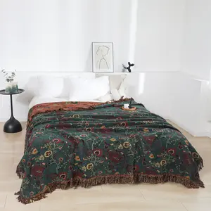 Boho Fall Throw Blanket for Bed，100% Ultra Cotton Soft Breathable Bed Throw Floral Printed Farmhouse Decor Rustic Bed Throws for Couch Sofa Quilt
