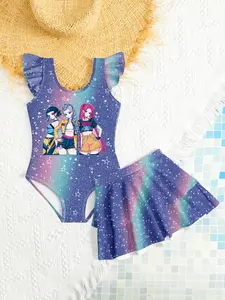K-Pop Hunter Swimwear, Kpop Demon Hunters Beach Sweetheart Exclusive Swimsuit, Starry Gradient & Girl Group Print, Fashionable Halter Two-Piece Bikini