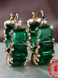 Charming Simple Classic Versatile Hoop Earrings Synthetic Zirconia Inlay Elegant Shining Trendy Design Engagement Daily Wear Jewelry Accessory for All Seasons for Women & Girls Exquisite Jewelry Gift