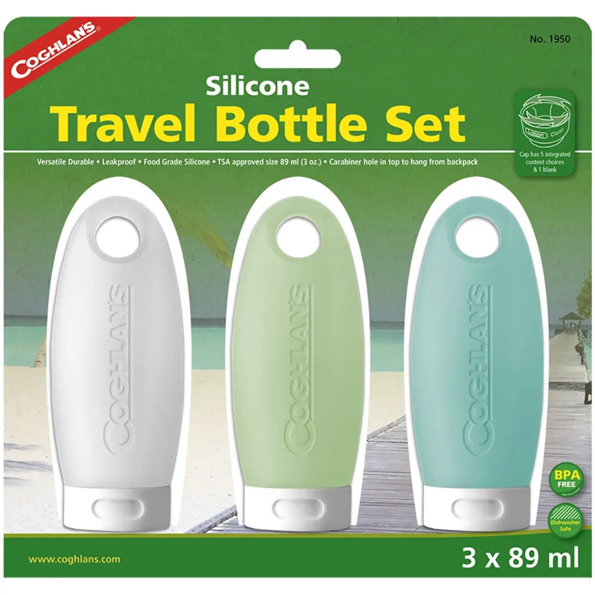 Coghlan's Silicone Portable Travel Soap Dispensers, 3-Pack Multicolor 100ml Bisphenol A Free with 5 Integrated Content Choices & Carabiner Hole, Silicone Bottle, Travel Bottle