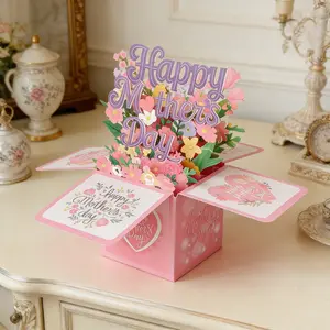 1 Count 3D Pop Up Flower Greeting Card Box Creative Surprise Gift Card With Blooming Flower Design Happy Mother's Day Blessing Card Handmade Style Premium Paper Keepsake Card For Mom Family Celebration