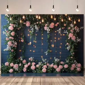 Rose Flowers Light String Wedding Party Decorations Banners Decoration Banner, Romantic Rose Wall Hanging Backdrop, Photo and Photography Props Background Cloth, Indoor Backdrops and Outdoor Decoration, Ornaments, Party Decoration Supplies