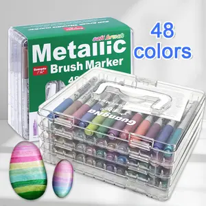 Guangna 48 Acrylic Markers Set, Large Capacity Drawing Pens for Rock Painting, Ceramic, Wood, Canvas, DIY Crafts, Professional Art Supplies, Artist Bundle