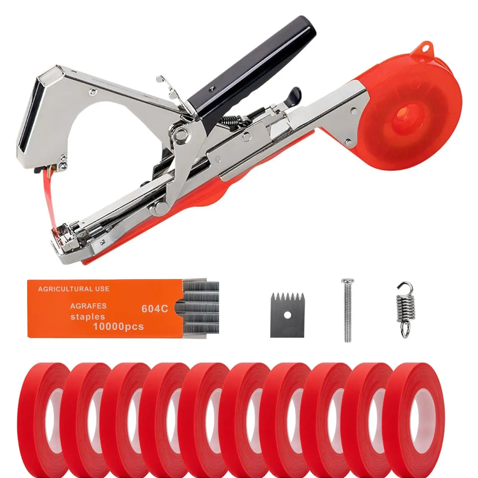 Plant Strapping Machine, 1 Count Garden Organizer with 10rolls Tape, 10000pcs Nails, 1 Count Replacement Part, Grapevine Plant Strapping Tool for Grap