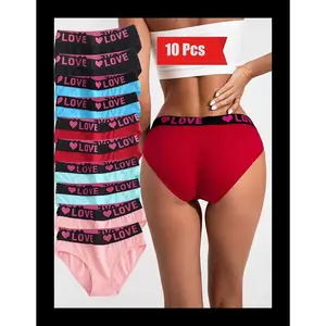 10 pc Women's Love Heart Pattern Panties Underwear Briefs Size Large