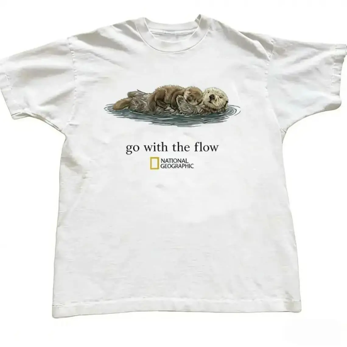 Otter Go With The Flow Graphic T-Shirt, Unisex Vintage Style Animal Lover Gift Cute Sea Otter Tee, Nature Inspired Shirt