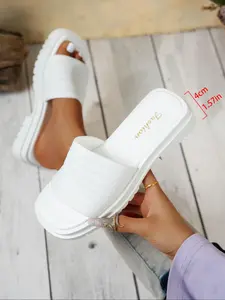 Women's Fashionable Platform Slides, Casual Comfortable Sandals for Summer, Non-slip Slippers for Indoor & Outdoor Wear, Rubber, Soft Cushioned Slippers, Summer Beach Slippers