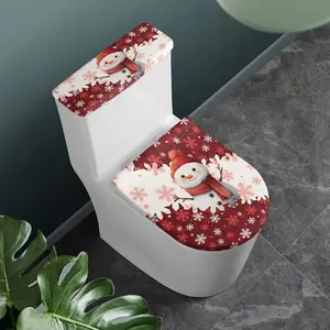 Christmas Cute Snowman Polyester Toilet Cover Set Soft Stain Splash Resistance Washable Toilet Seat Cover Set Toilet Dust Cover Set with Elastic Edges Fit Most Round Toilet Xmas Gift for Men and Women