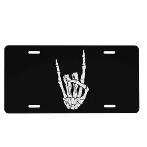 Skull Skeleton Finger Heart Front License Plate - Dark Aesthetic Love Aluminum Metal Car Tag - Edgy Goth Romance Vanity Plate - Novelty Gift for Couples