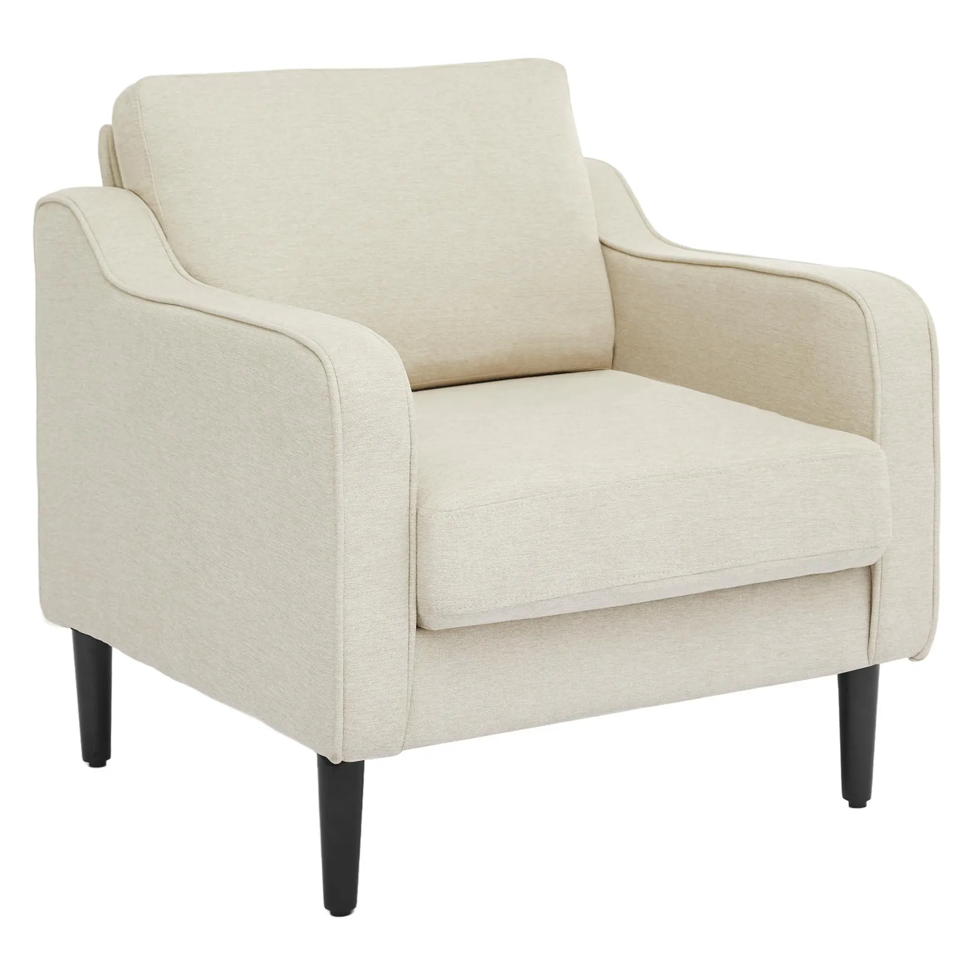 Linen Fabric Single-Seat Mid-Century Modern Accent Chair, Comfortable Linen-Upholstered High-Back Armchair with Durable Wooden Legs, Ideal for Living Room, Reading Nook, Beige