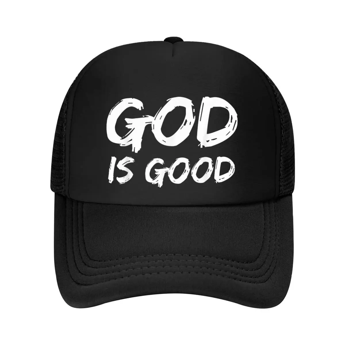 Christian Mesh Baseball Cap with Bold "God is Good" Print - Unisex Breathable Cooling Design for Everyday Wear & Church, Mesh Fabric, Bold Text