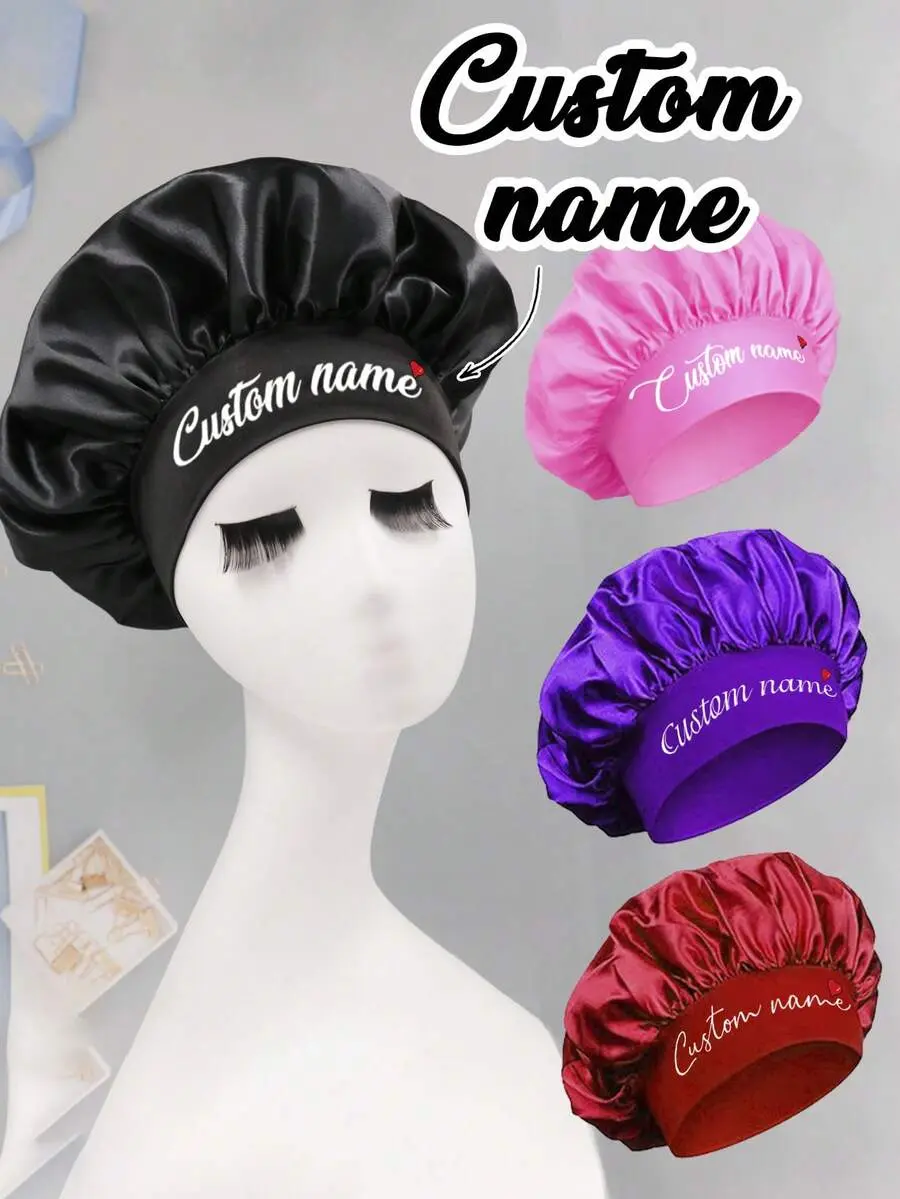 4color Customized Silk Sleep Cap, Can Print Name, Personalized Silk Sleep Cap For Women, Customizable Satin Sleep Cap, Hair Cap, Curly Hair Silk Sleep Cap, Hat Sleep Cap, Valentine's Day Gift, Birthday Gift, Fashion, Comfortable, Bathroom