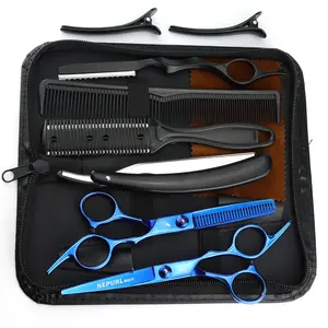 9pcs 6.0 Inch Hair Cutting Scissors Set with Comb and Trimmer, Ergonomic Right-Hand Design, Professional Barber Tools, Hair Cutting Kits