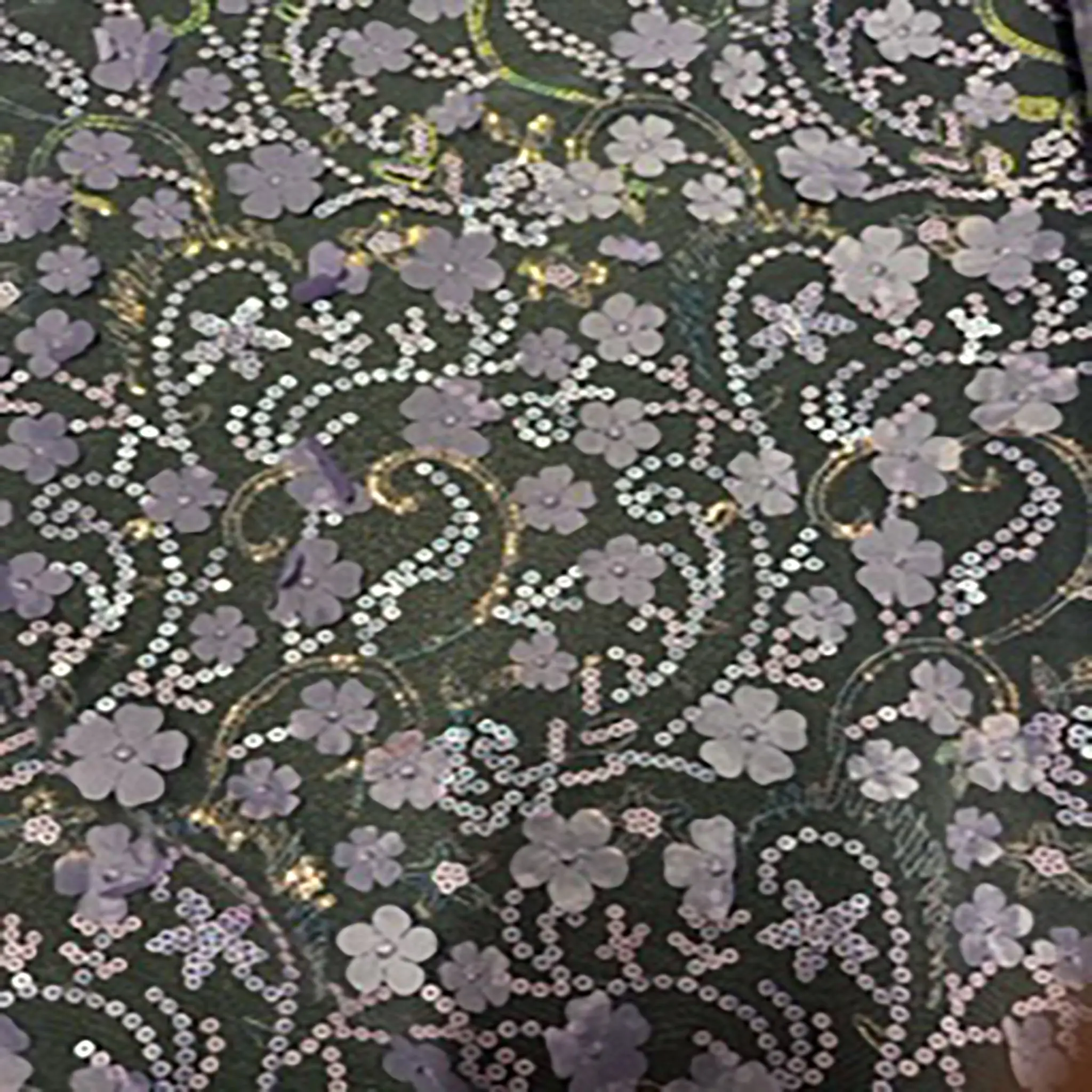 Purple Sparkling Sequins Embroidery Flowers Polyester Mesh Dressmaking Fabric - 36"x50", 50in Wide, Lightweight Durable, Elegant Formal Wear, Cosplay Costumes, Graceful Draping