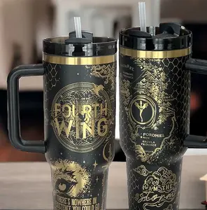 Fourth Wing Tumbler 40oz - Rebecca Yarros Dragon Rider Tumbler, Xaden Riorson Black Gold Stainless Steel Insulated Cup, I Am The Storm Fourth Wing Merch Bookish Gift