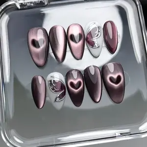 Wearable Nail Art Foreign Trade 3D Butterfly Cat Eye Fake Nail Stickers Detachable Wearable Nail Tips 24 Pieces Wholesale Medium Almond Chrome Handmade Press On Nails Kit with Nail File for Girls Trendy Salon Quality Artificial Nails Prom Night Winter Shi