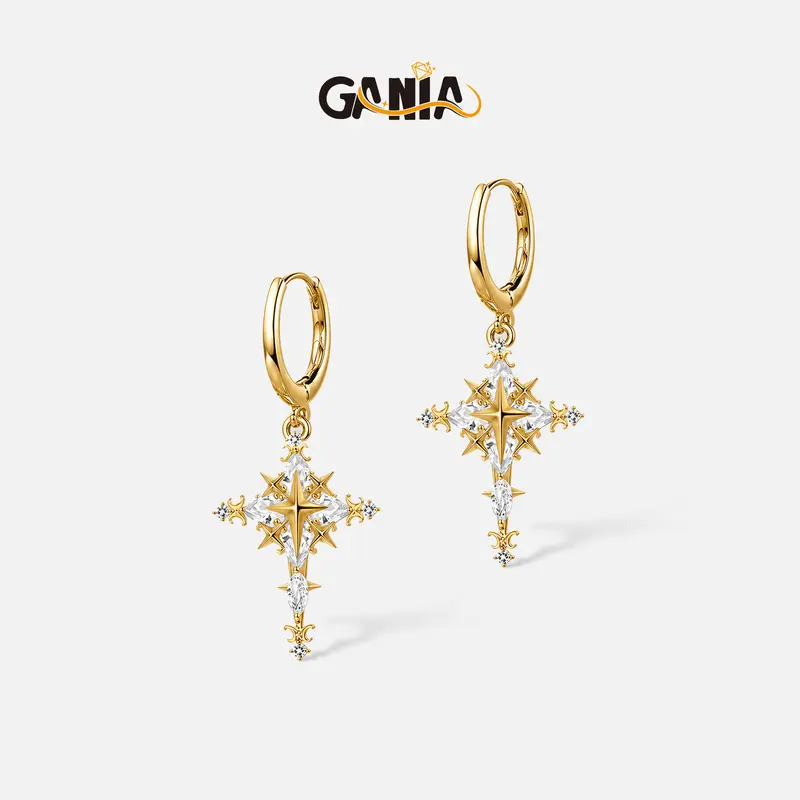 GANIA Starlight Falls Cross Earrings | Sparkly Star Cross Hoops with Pendant, Gold or Silver, Hypoallergenic Religious Jewelry, The Perfect Sentimental Gift for Christmas, Birthdays, Valentine’s Day, Thanksgiving & Every Special Occasion