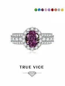 "Dark Night Purple Flame • Enchanting Ring" Ice-cut large colored gemstone ring, luxury sparkling oval band. Ideal gift for dates, perfect for daily wear, vacations & banquets.