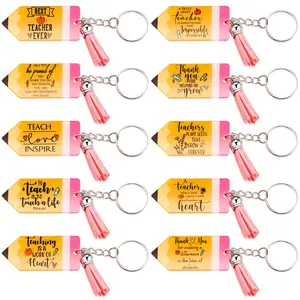 30/60pcs Teacher Appreciation Keychain Gifts Bulk Pencil Keychains with Tassel Teachers Badge Decoration Gifts from Students for Teachers' Day Teacher Appreciation Week Graduation Favors  Educators Presents Retirement Souvenirs End of Year Favors