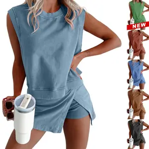 2026 New Arrivals: Women's Y2K Summer Casual Loungewear Two-Piece Set — Pure Cotton Short-Sleeve T-Shirt & Shorts Athletic Suit, Basic, Lady