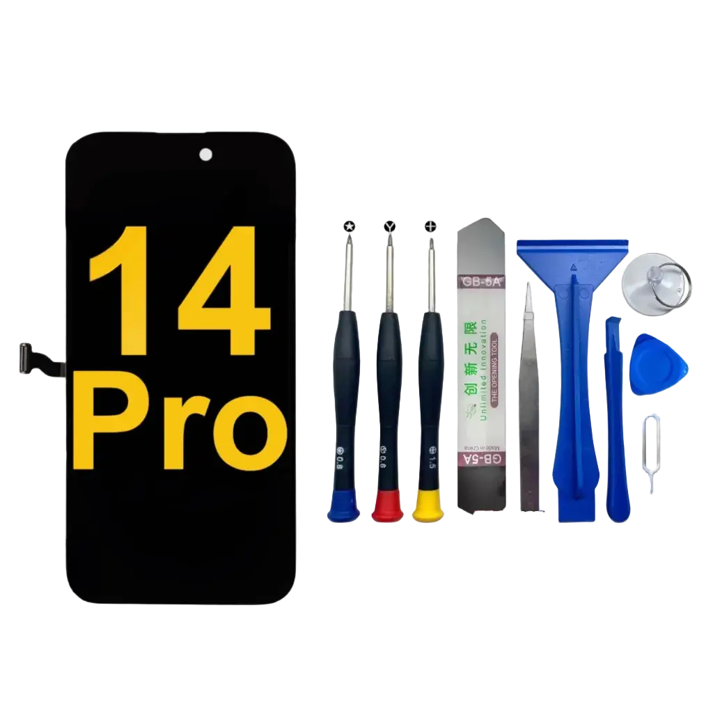 iPhone 14 Pro Premium Soft OLED LCD Screen Replacement with Repair Tool kit, Full Assembly Touch Digitizer, Cracked Screen Fix, Adhesive, Screwdriver Set