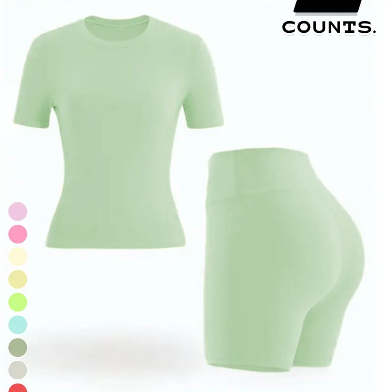 【Black Friday】New Women's Sportswear Set, Casual Short Sleeve Top & Shorts Set, Slim-Fitting Summer Outfit for Yoga, Gym and Outdoor Activities, Athletic Matching Set