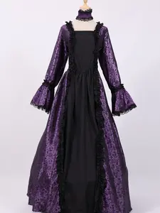 Victoria Palace Dress, Medieval Vintage Long Sleeve Long Lace Formal Dress, Arabic Style Ribbon, Perfect for Birthday Parties and Role Play