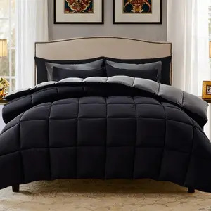 Lightweight King Comforter Set with 2 Pillow Sham - 3 Pieces Set - Quilted Down Alternative Comforter/Duvet Insert for All Season - Black/Grey - King Size