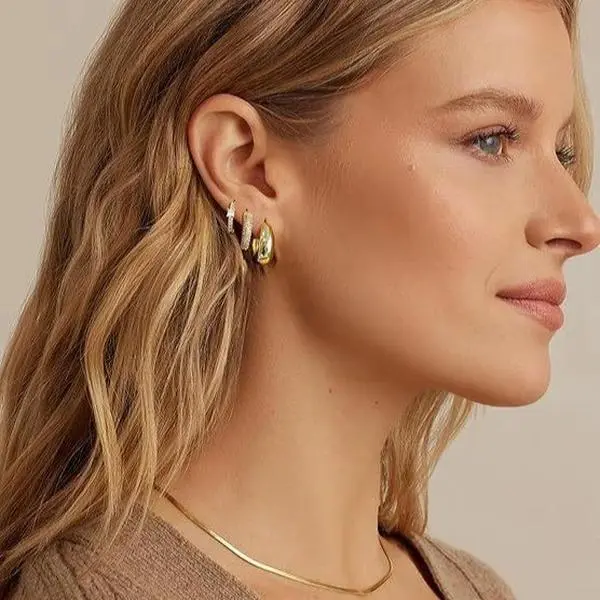 Silver Plated Huggie Hoop Earrings Set for Women Trendy 3 Pairs Chunky CZ Pave Small Hoop Earrings Hypoallergenic Stackable Ear Jewelry