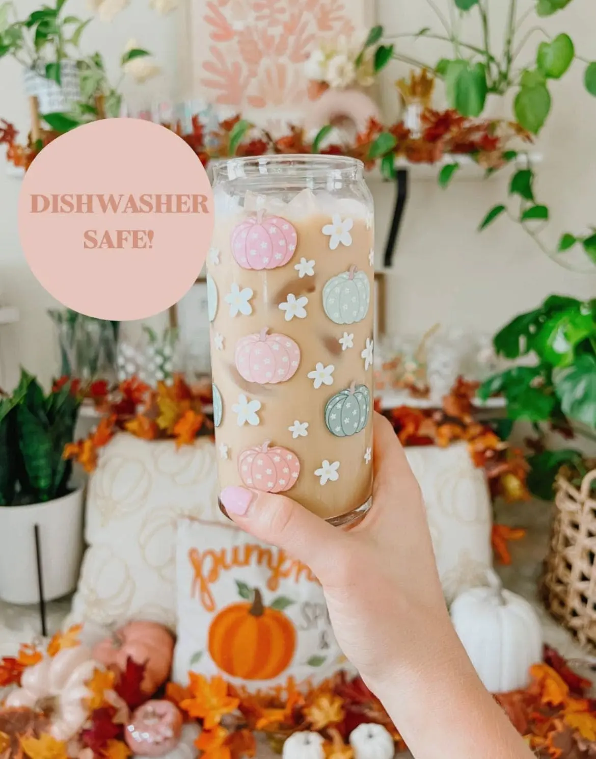 Pastel Pumpkins 20 oz Dishwasher Safe Glass Can Cups