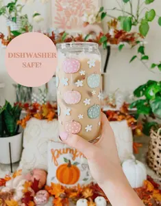 Pastel Pumpkins 20 oz Dishwasher Safe Glass Can Cups