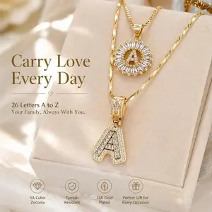 2 Pack 14K Gold Plated CZ Necklaces for Women, 26 Letters for Personalized Custom Name, Couple Jewelry Set, Perfect for Birthday & holiday Gifts, Ideal for Banquets, Parties and Daily Wear, Great Gift for Friends, Family, Lovers or Yourself