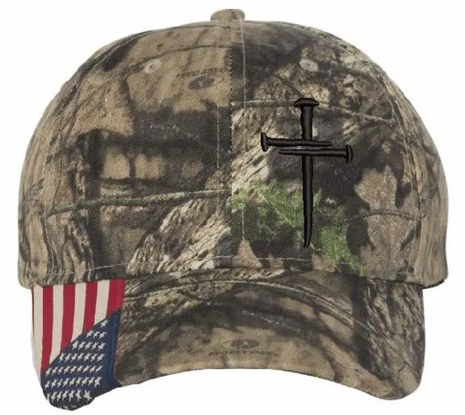 Jesus Christian Crosss Cross Mossy Oak Camo Embroidered Hat & CHALLENGE COIN Christian Cap Casual Outdoor CWF305 Machine Washable USA Made