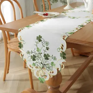 Polyester Fiber Table Runner, Clover Flower Design, Elegant Hollow Out Craft, Spring Romantic Fresh Series, Home Decor, Springtime Charm, Floral