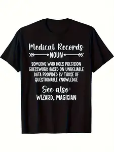 Definition of Medical Records: Medical Records Clerk T-Shirt, 180G, Unisex Style for Both Men And Women, Summer  Short-Sleeve Printed Tee Made of Pure, 220G