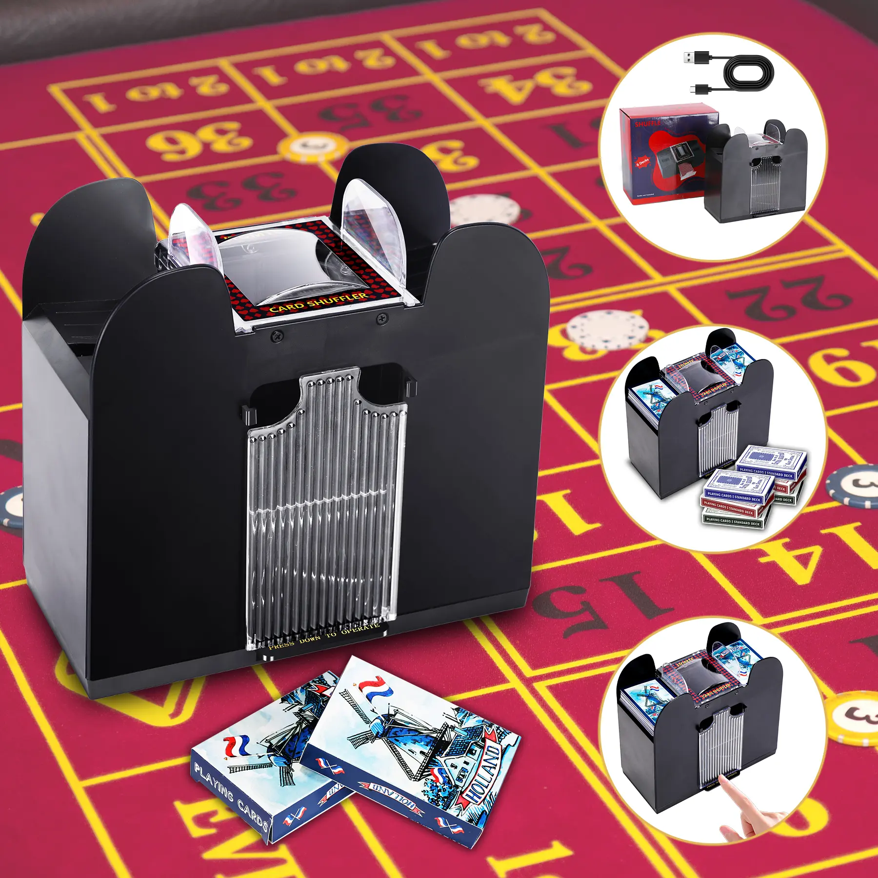 Electric Automatic Card Shuffler - Low Noise, Sturdy Wear-Resistant ABS, Battery-Operated Poker Shuffling Machine for Family Game Night, Camping Hangout, Indoor Recreation Tabletop Gaming Accessories