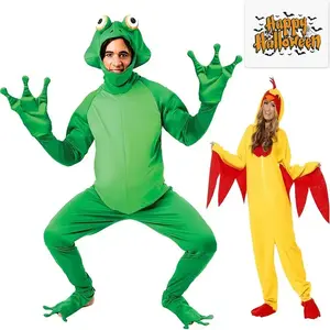 Men's Halloween Frog Costume - Green Full-Body Jumpsuit with Open Face Mask, Webbed Gloves & Boot Covers for Adults