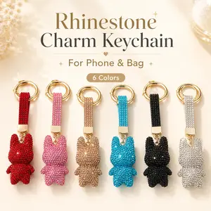 Rhinestone Bunny Phone Charm Keychain, Sparkly Crystal Phone Pendant for Women, Cute Detachable Phone Lanyard Accessory with Gold Ring, Keychain Charm for Phone, Keys, Backpack, Purse,