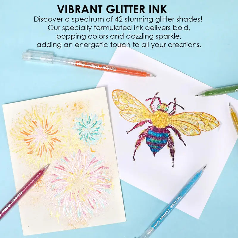 [Upgraded] Grabie Glitter Gel Ink Pens Set of 42 with more ink capacity, Back to School, Class Reward Gift Idea
