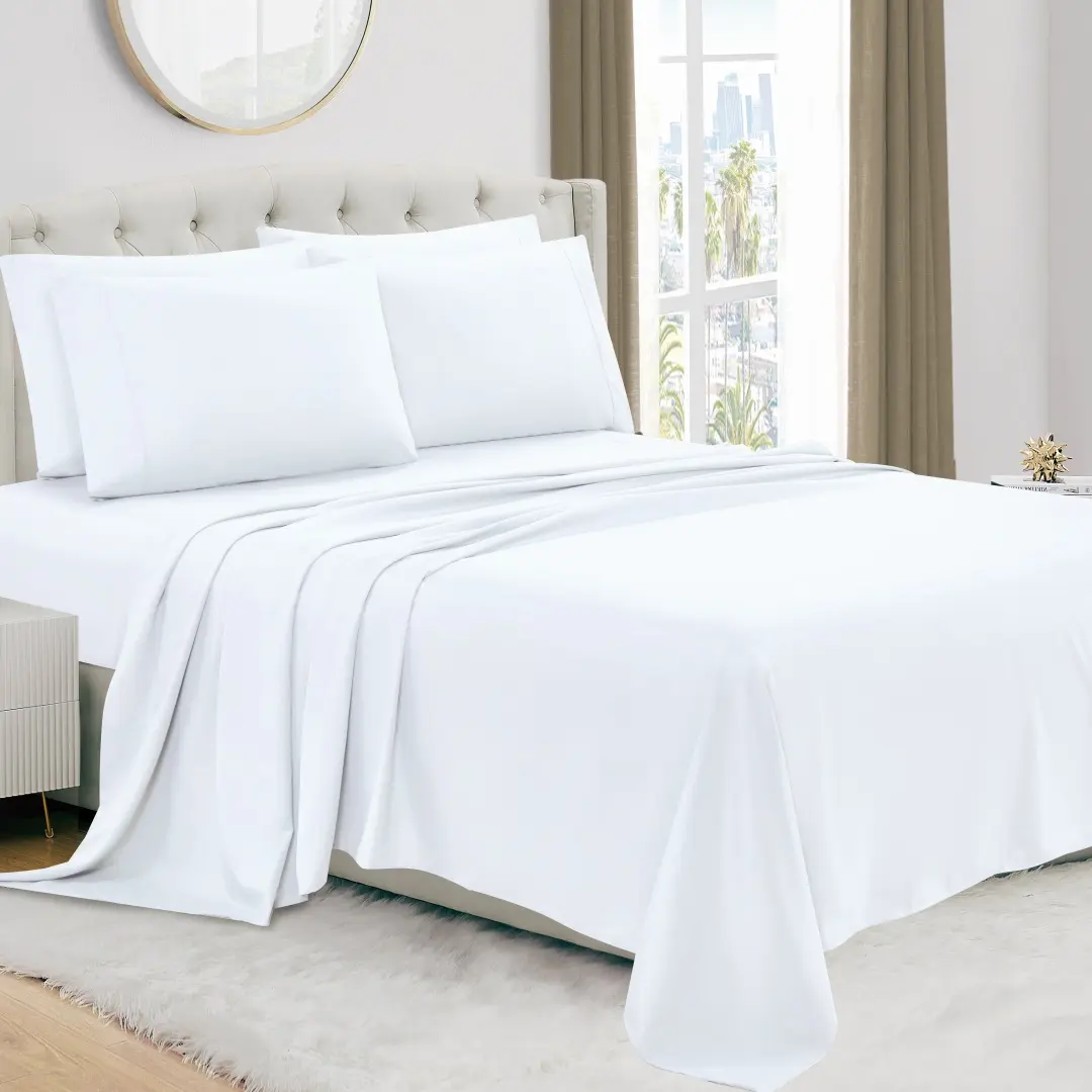 Urban Fashion Home Luxury 4/6-Piece Deep Pocket Cooling Bed Sheet Set – Ultra Soft Hotel Style Bedding, Breathable Wrinkle Resistant Sheets for All Seasons with 16 Inches deep Pocket.-White