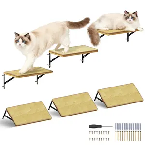 3Pcs 16.5"×10" Large Cat Wall Shelves - Wall Mounted Cat Shelves, Natural Wood with Fixtures for Large Cats and Kittens for Household Pets Sleeping, Playing, Climbing